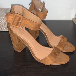 Camel suede fashion nova heels. Size 8.5 sandals shoes